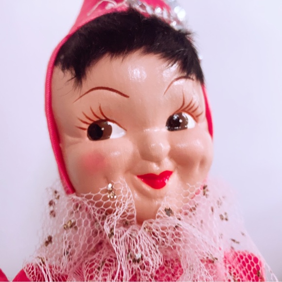 Vintage 20” Tall Hand Painted Posable Fancy Pixie Elf Dressed In Pink Satin - Picture 2 of 5